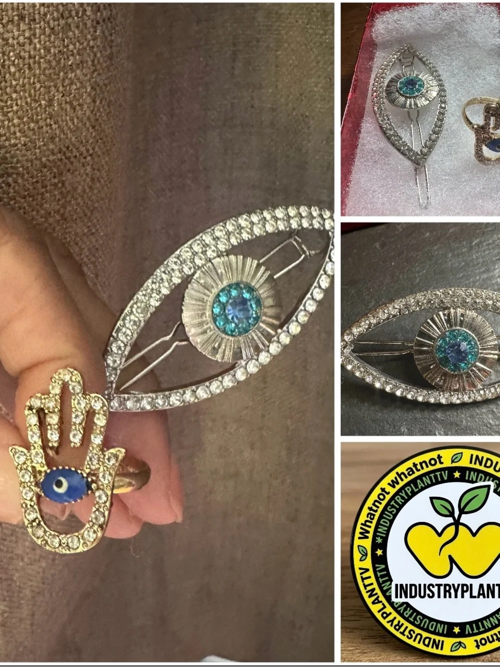 Spiritual Protection Duo: Pavé All-Seeing Eye Hair Barrette & Jeweled Hamsa Ring